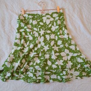 Kate Hill Knee Length Floral Geen Skirt